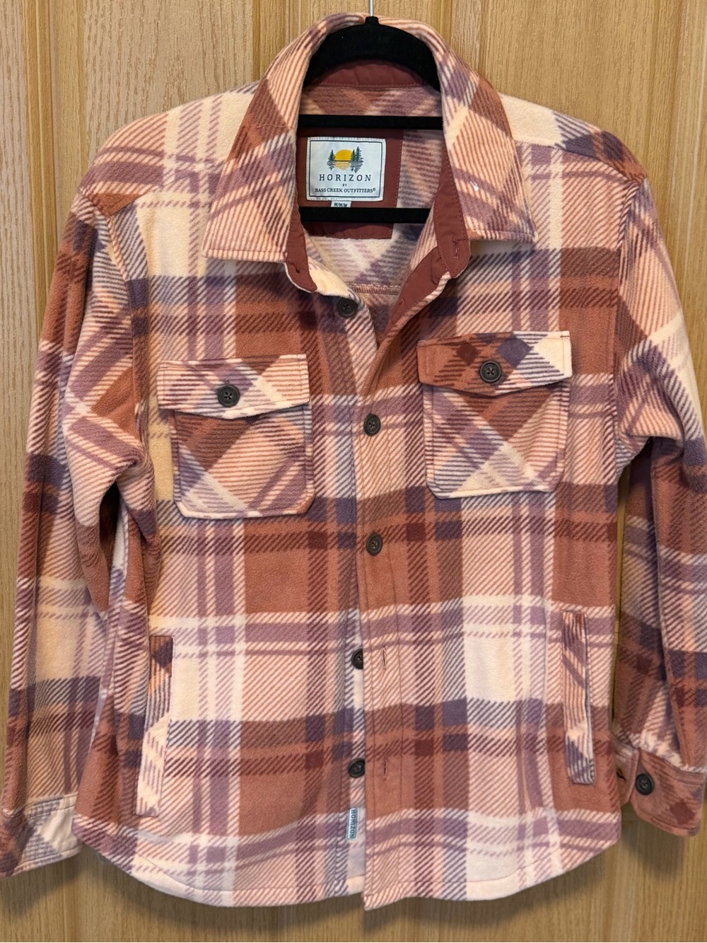 Horizon Plaid Button-Up Shacket in Rust and Cream
